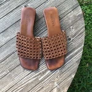 Sesto Meucci SZ7.5 Brown Leather Slide On Sandals
